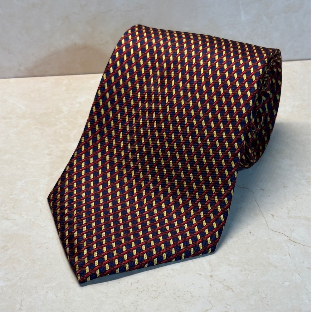 Bijoux Terner Men's Silk Tie Patterned Red Blue Gold Formal‎ Necktie Business
